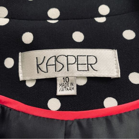 Kasper Blazer Jacket Black White Polka Dot 3/4 Sleeve Button Front Size 10 - Picture 2 of 12
